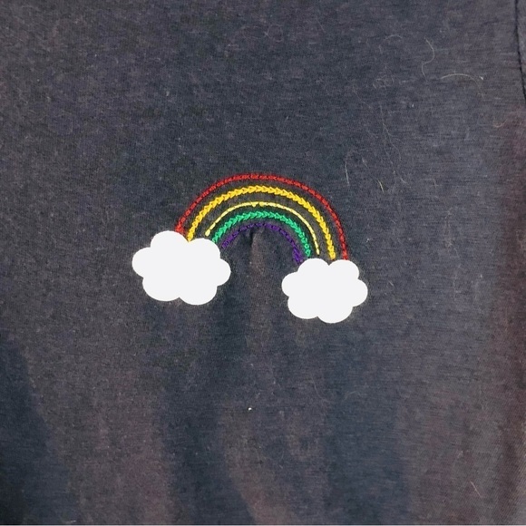 LC Lauren Condrad dark blue rainbow 🌈 short sleeve womens shirt size Medium - Picture 2 of 5